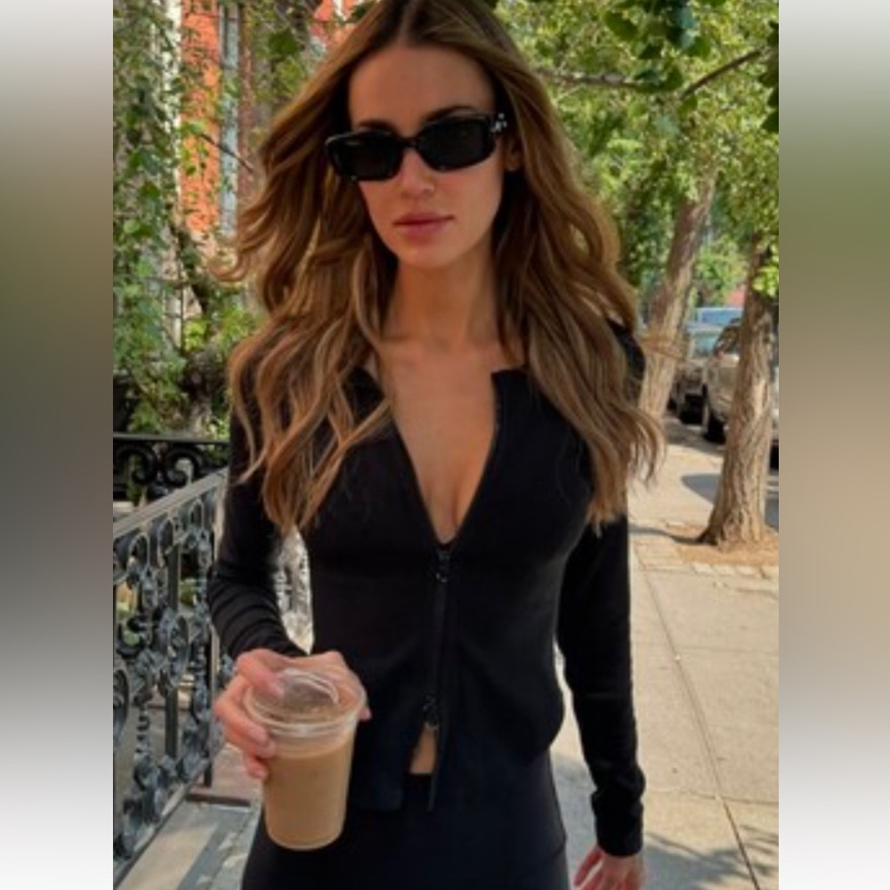 ALO Yoga Ribbed Stardust Jacket Double Zip Long Sleeve Top XS Like New Black - Picture 2 of 8